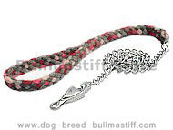 4 ft Braided nylon dog leash with chain for Bullmastiff show