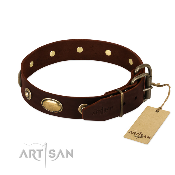 Rust-proof buckle on genuine leather dog collar for your pet