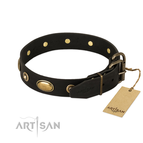 Strong fittings on full grain leather dog collar for your canine