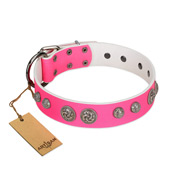 "Silver Drops" Designer Handmade FDT Artisan Pink Leather Bullmastiff Collar "Silver Drops" Designer Handmade FDT Artisan Pink Leather Bullmastiff Collar