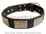 Handcrafted Leather Dog Collar With Vintage Massive Plates Handcrafted Leather Dog Collar With Vintage Massive Plates