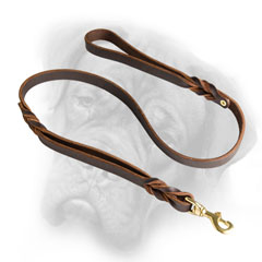 Incredibly strong leather Bullmastiff leash with braids