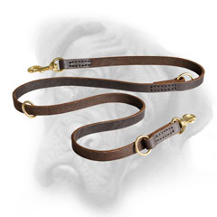Leather Bullmastiff leash with strong brass hardware