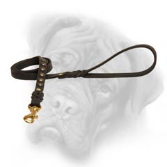 Leather Bullmastiff leash with brass snap hook