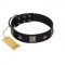 "Black Cavalier" Handmade FDT Artisan Black Leather Bullmastiff Collar with Silver-Like Stars and Large Plates