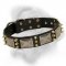 Creative design of leather dog collar with massive plates and spikes for Bullmastiff breed