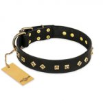 "Rhomb Style" FDT Artisan Decorated Leather Bullmastiff Collar with Old Bronze-Plated Studs 1 1/2 inch (40 mm) Wide