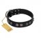 "Silver Medallions" Mod FDT Artisan Black Leather Bullmastiff Collar with Round Plates