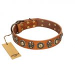 "Golden Epoch" FDT Artisan Tan Leather Bullmastiff Collar with Old Bronze-plated Medallions and Conchos
