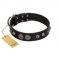 "Tricky Ricky" FDT Artisan Black Leather Bullmastiff Collar Adorned with Silver-Like Conchos