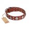 "Magic Squares" FDT Artisan Tan Leather Bullmastiff Collar with Silver-like Decor