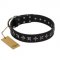 "Lights-out" FDT Artisan Black Leather Bullmastiff Collar with Silver-like Set of Stars