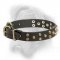 Chic Leather Bullmastiff Collar with 3 Rows of Brass Pyramids