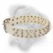 Stylish White Leather Bullmastiff Collar with 3 Rows of Nickel Spikes