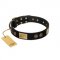 "Chicci-Glam" FDT Artisan Black Leather Bullmastiff Collar with Plates and Ornate Studs