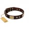 "Middle Age" FDT Artisan Brown Leather Bullmastiff Collar with Old Bronze-Plated Engraved Flowers and Large Plates