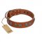 "Luxurious Life" Premium Quality FDT Artisan Tan Leather Bullmastiff Collar with Round Adornments