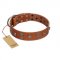 "Road Rider" FDT Artisan Tan Leather Bullmastiff Collar with Old Silver-like Skulls and Medallions