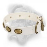 Retro White Leather Collar for Bullmastiff Breed