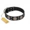 "Sun in Shining" Modern FDT Artisan Black Leather Bullmastiff Collar with Studs and Stars