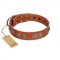 "Woofy Majesty" FDT Artisan Tan Leather Bullmastiff Collar with Round Silver-like Plates