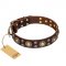 "Flower Melody" FDT Artisan Brown Leather Bullmastiff Collar with Mixed Studs