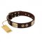 "Sense of Freedom" FDT Artisan Brown Leather Bullmastiff Collar with Old Bronze-Plated Studs and Plates