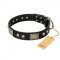 "Pirates Gold" FDT Artisan Black Leather Bullmastiff Collar with Old Silver Look Plates and Skulls