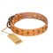 "Top-Flight" FDT Artisan Adorned Tan Leather Bullmastiff Collar