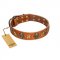 "Rockin' Doggie" FDT Artisan Tan Leather Bullmastiff Collar Adorned with Stars and Skulls