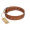 "Little Floret" Fashionable FDT Artisan Tan Leather Bullmastiff Collar with Silver-Like Adornments