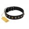 "Inky Prettification" FDT Artisan Black Leather Bullmastiff Collar with One Row of Studs