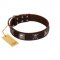 "Nut-Brown Finery" Embellished FDT Artisan Brown Leather Bullmastiff Collar with Chrome Plated Crossbones and Plates