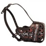 Good fit of hand painted leather dog muzzle