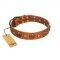 "Call of Feat" FDT Artisan Tan Leather Bullmastiff Collar with Old Bronze-like Studs and Oval Brooches