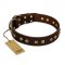 "Fashion Studs" FDT Artisan Decorated Leather Bullmastiff Collar with Old Bronze-Plated Steel Hardware