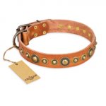 "Feast of Luxury" FDT Artisan Tan Leather Bullmastiff Collar with Old Bronze Look Circles