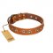 "Precious Relic" FDT Artisan Tan Leather Bullmastiff Collar Adorned with Old Bronze Look Studs