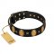 "Doggie Woggie" Designer Handmade FDT Artisan Black Leather Bullmastiff Collar with Ovals and Studs