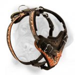 Soft Interior padding in Hand painted leather dog harness