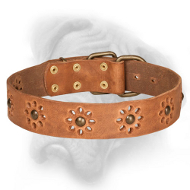 Trendy Genuine Leather Bullmastiff Collar with Punched Flowers