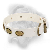 Retro White Leather Collar for Bullmastiff Breed