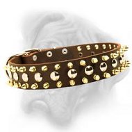 Perfectly designed leather dog collar with studs and spikes for Bullmastiff breed