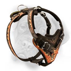 Soft Interior padding in Hand painted leather dog harness