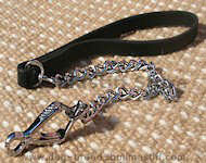Quality dog leash with leather handle and Herm Sprenger chain and snap hook for Bullmastiff