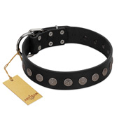 "Silent Star" Handmade FDT Artisan Designer Black Leather Bullmastiff Collar with Engraved Plates