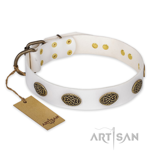 Amazing genuine leather dog collar with corrosion resistant buckle