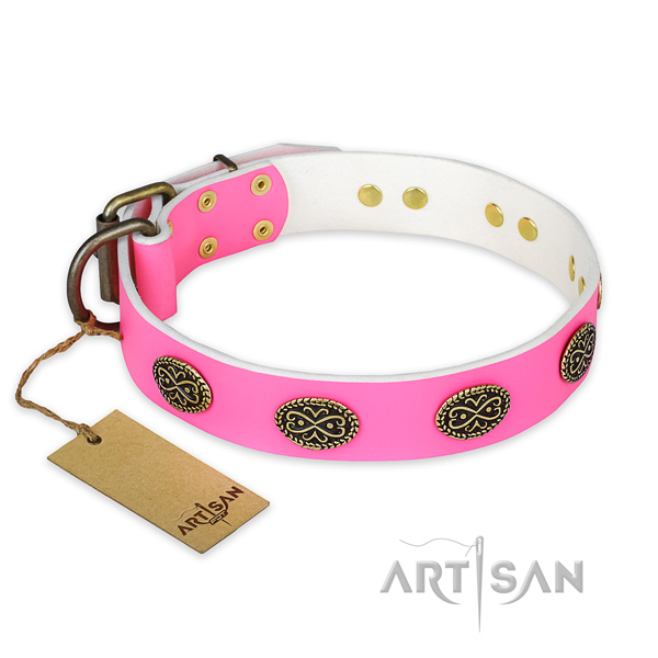 Exceptional full grain genuine leather dog collar for stylish walking