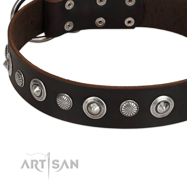 Inimitable decorated dog collar of best quality full grain genuine leather