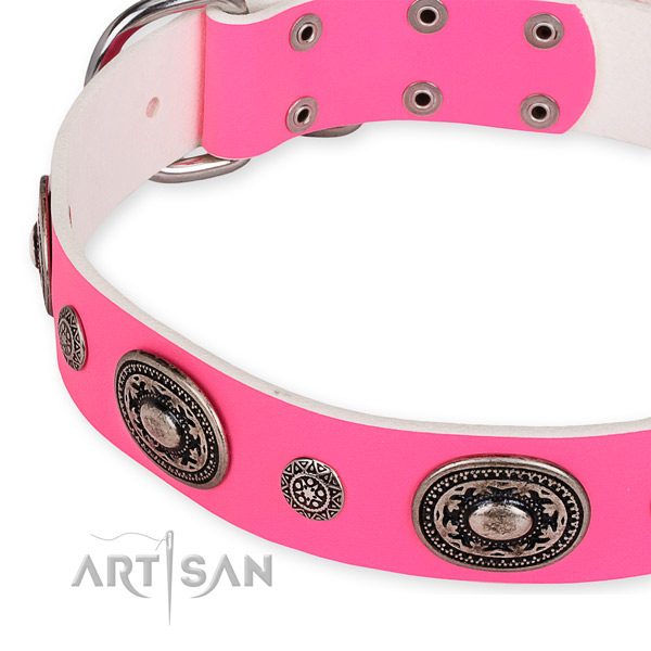 Top rate natural genuine leather dog collar made for your beautiful dog